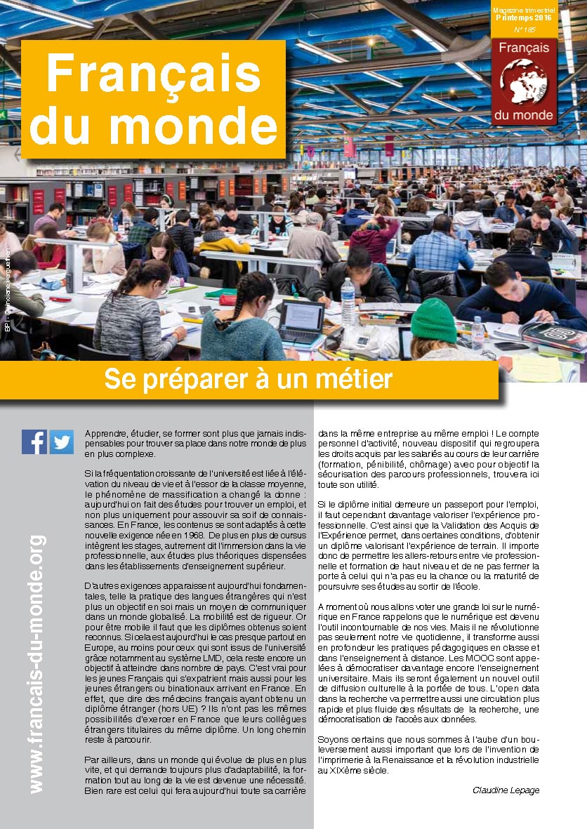 Le magazine de Français du monde - ADFE N°185