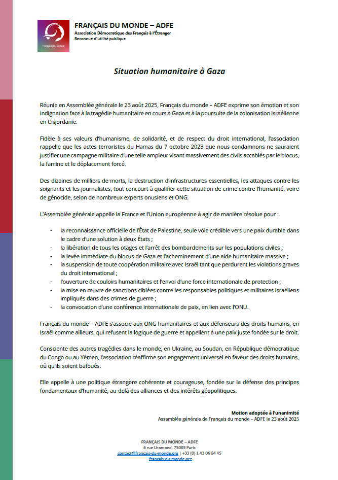 Motion : situation humanitaire à Gaza