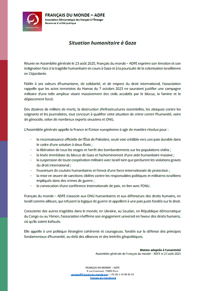 Motion : situation humanitaire à Gaza